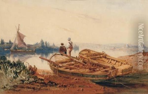 Old Boats, Devon Oil Painting - Samuel Prout