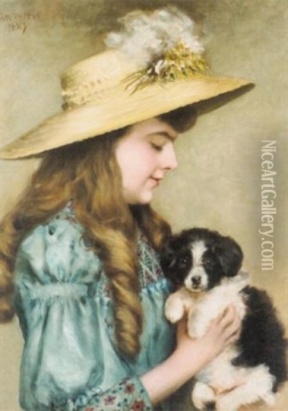 My Puppy Oil Painting - Charlotte Lillian Sheppard