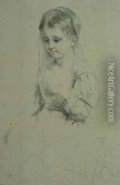 Portrait Study of a young girl Oil Painting - Margaret Sarah Carpenter