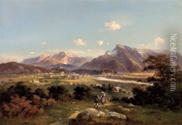 Blick Von Maria Plain Auf Salzburg Oil Painting - Friedrich Fritz Zeller