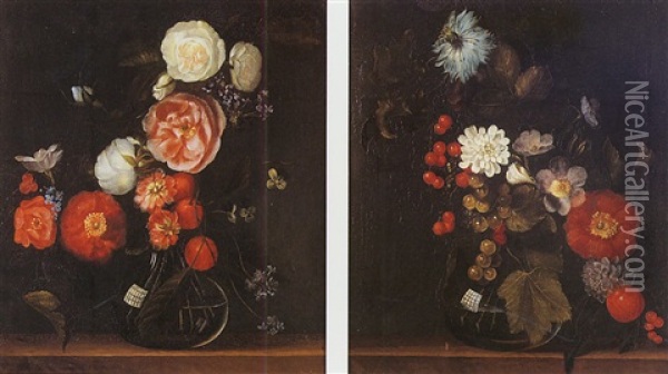 Nature Morte Au Vase De Fleurs Sur Un Entablement Oil Painting - Martinus Nellius