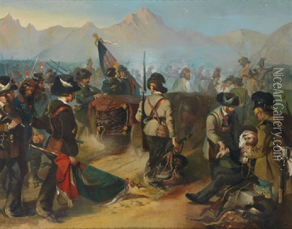 Mitglieder Der Wiener Akademischen Legion Um 1848 Am Italienischen Kriegsschauplatz Oil Painting - Wilhelm M. Richter
