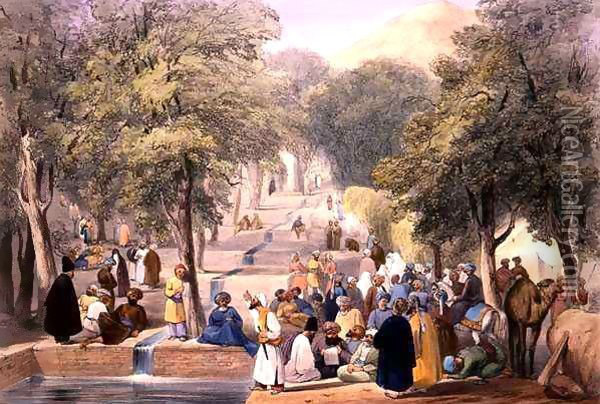 The Avenue at Baber's Tomb, from 'Sketches in Afghaunistan' Oil Painting - James Atkinson