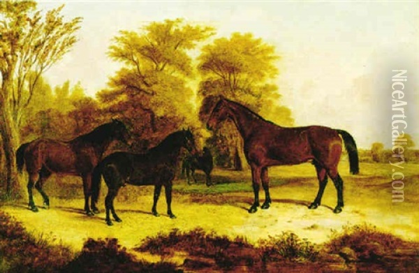 Horses In A Pasture Oil Painting - Thomas Walker Bretland