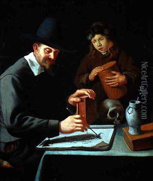 The Painter and his Pupil Oil Painting - Constantin Verhout or Voorhout