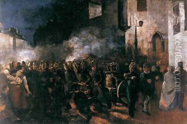 Firemen Running to a Fire Oil Painting - Gustave Courbet
