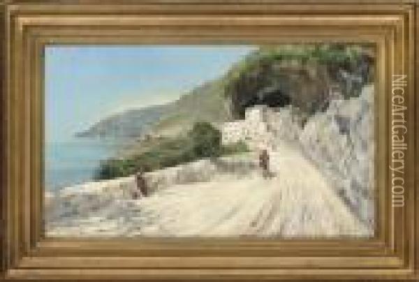 The Road Home From Market, Amalfi Oil Painting - Oscar Ricciardi