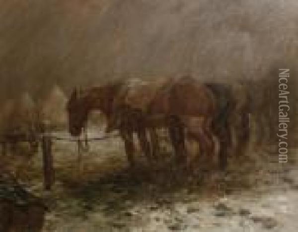 Horses Resting On The Western Front Oil Painting - George Denholm Armour