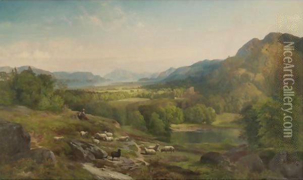 Shepherdess Watching Her Flock Oil Painting - Thomas Moran