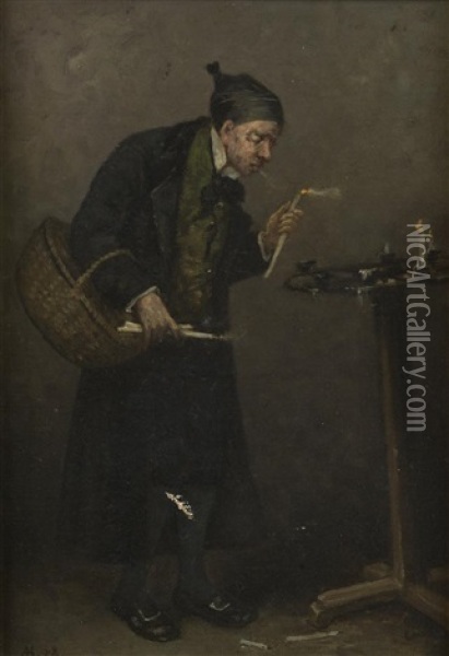 The Original Canvas Blower Oil Painting - Auguste-Joseph Herlin