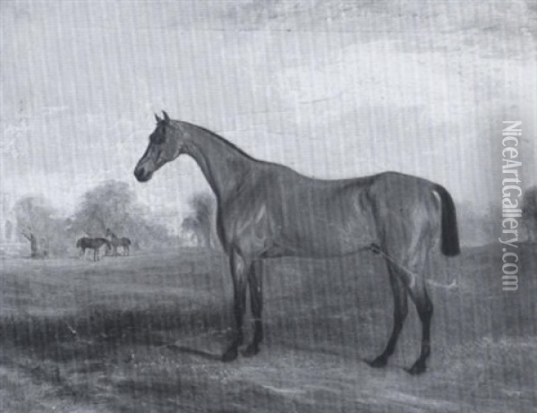 'wolverhampton', A Chesnut Racehorse, In A Landscape At Badsworth Hall Oil Painting - John Ferneley Jr.