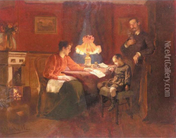 The Reading Lesson Oil Painting - Victor Marec