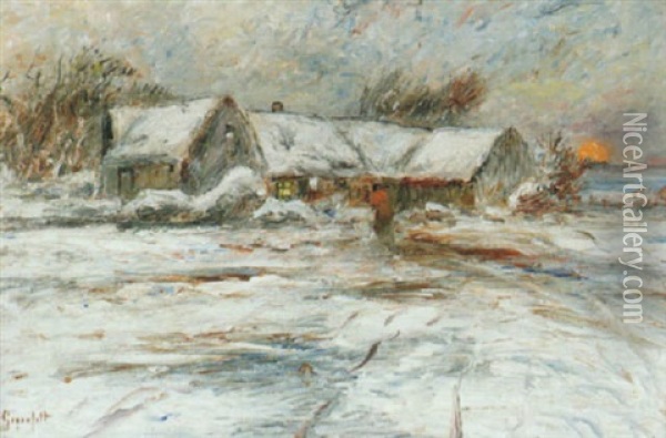 Hus Och Figur I Vinterlandskap Oil Painting - Wilhelm von Gegerfelt