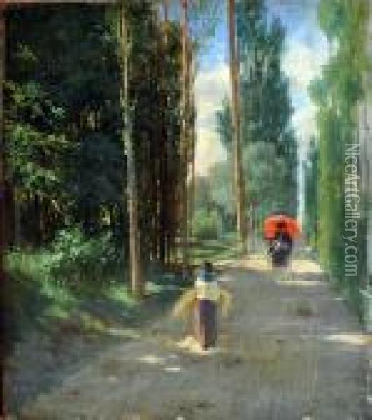 Passeggiata A Fontainebleau Oil Painting - Giuseppe Palizzi
