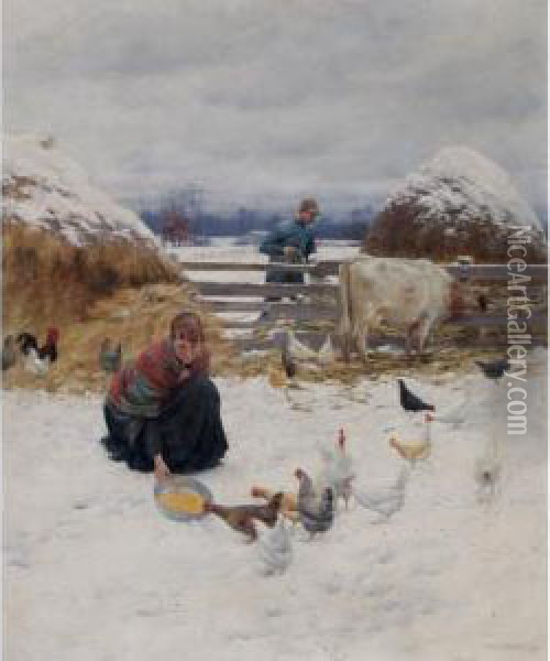 In The Barnyard Oil Painting - Charles Curran
