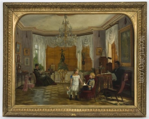 Children And Their Parents In The Study Oil Painting - Wilhelm Pacht