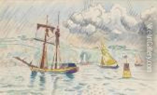 Boats In The Estuary Oil Painting - Paul Signac