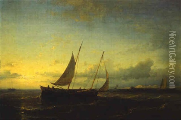 Segelschiff In Der Abenddammerung Oil Painting - Abraham Hulk the Elder