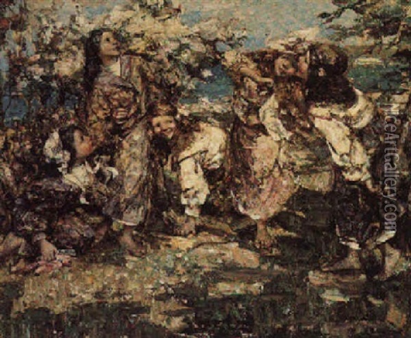 Chasing A Butterfly Oil Painting - Edward Atkinson Hornel