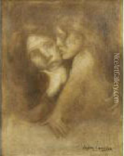 Maternite [ ; Maternity; Signed And Dated Lower Right ; Oil On Canvas] Oil Painting - Eugene Carriere