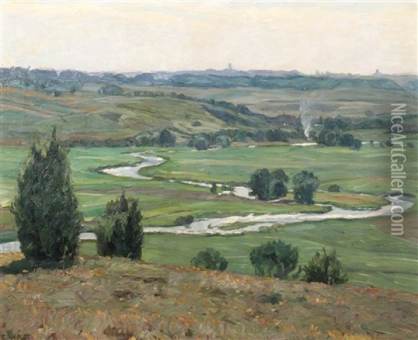 Landschaft Mit Maanderndem Fluss Im Tal Oil Painting - Eugen Wolff