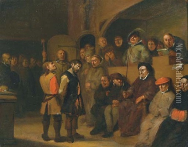 The Accused Before A Judge And Jury Oil Painting - Egbert van Heemskerck the Elder