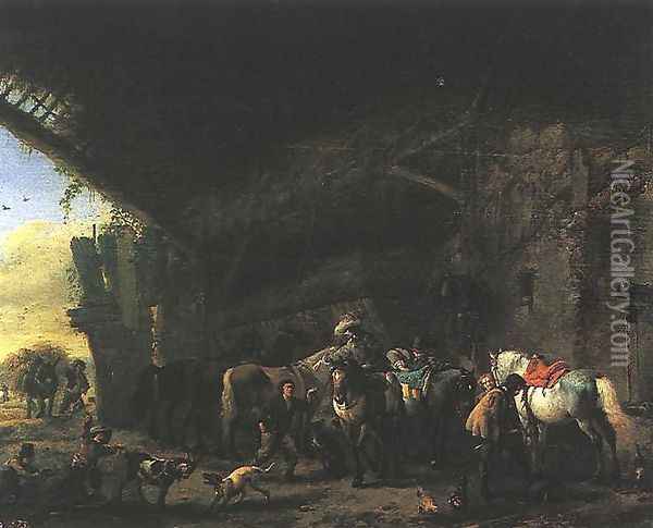 Scene In Front Of An Inn Oil Painting - Philips Wouwerman
