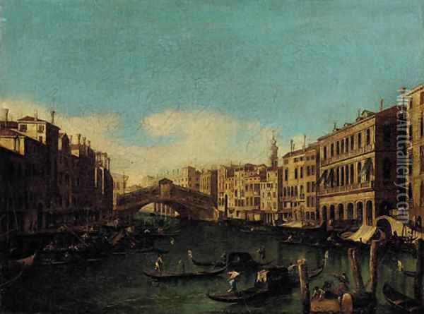 The Rialto Bridge, looking east from Palazzo Loredan Oil Painting - (Giovanni Antonio Canal) Canaletto