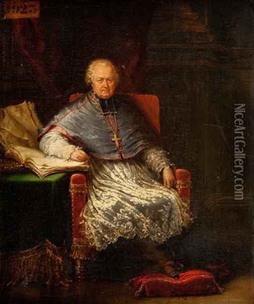 Portret Jeana-louisa Lefebvre De Cheverusa Arcybiskupa Bourdeaux Oil Painting - Edouard Henri Theophile Pingret