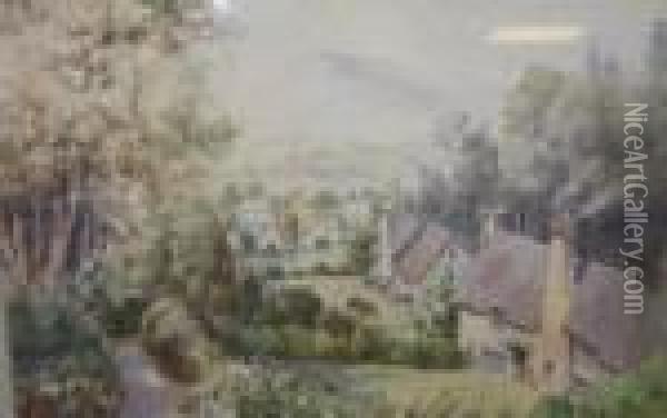 Pair, Views Of Dunster And Selworthy Oil Painting - James Greig