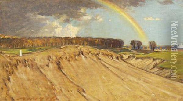 Gravel Pitt And Rainbow,hartingdon, Bedfordshire Oil Painting - Charles John Holmes