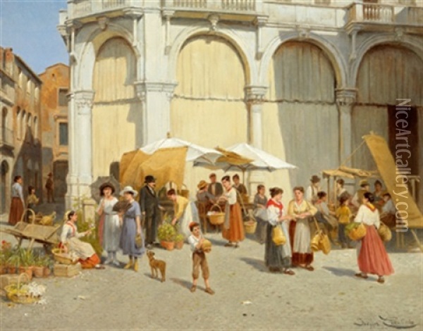 Blumen- Und Fruchtemarkt In Padua Oil Painting - Jacques Francois Carabain
