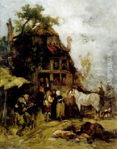 Outside The Tavern Oil Painting - Wilhelm Von Diez