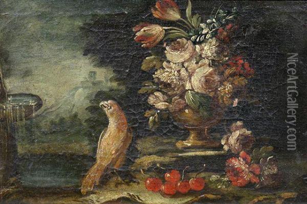 Stillleben Mit Einem Sittich Und Blumen Oil Painting - Francesco Guardi