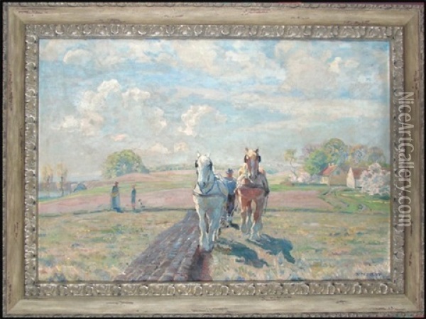 Plough Horses Oil Painting - Borge Christoffer Nyrop