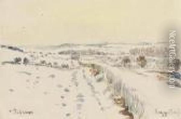 Eragny Sous La Neige Oil Painting - Camille Pissarro