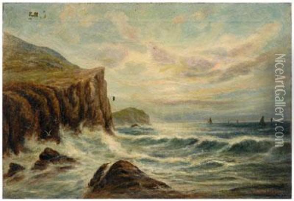 Rocky Coastal Scene Oil Painting - Frederick Burgess