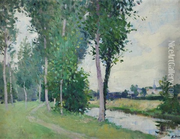 Trees By The River Oil Painting - Hans (Jean) Iten