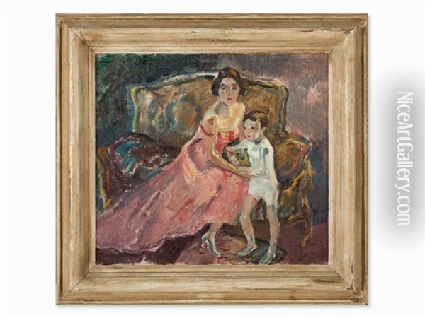 Genevieve Grether & Son Oil Painting - Leo Putz