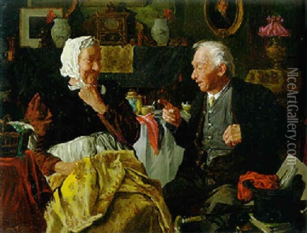 Talking About Old Times Oil Painting - Louis Charles Moeller