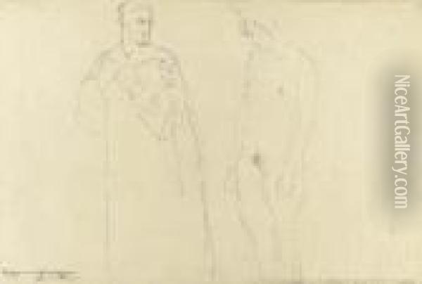 Mann Und Frau Einander Gegenubergestellt Oil Painting - Gustav Klimt