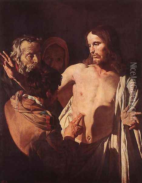 The Incredulity of St Thomas c. 1620 Oil Painting - Gerrit Van Honthorst