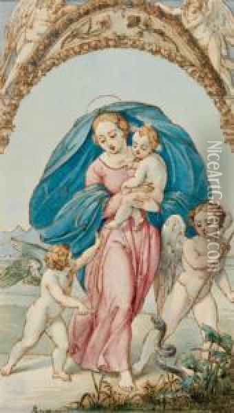 Die Madonna Und Der Jesusknabe Oil Painting - Julius I Schoppe
