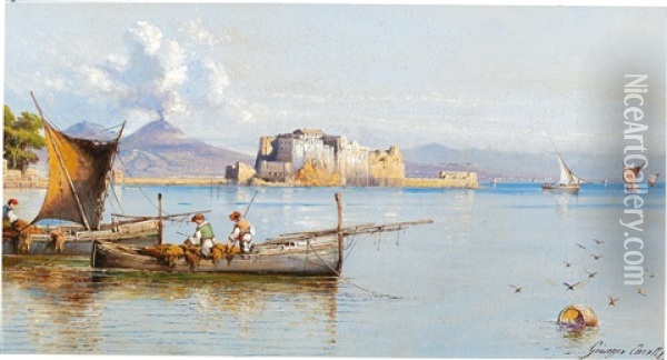 Fishermen In The Gulf Of Naples Oil Painting - Giuseppe Carelli
