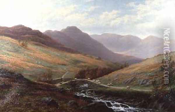 Elter Water and Langdale Pikes Westmorland Oil Painting - William Mellor