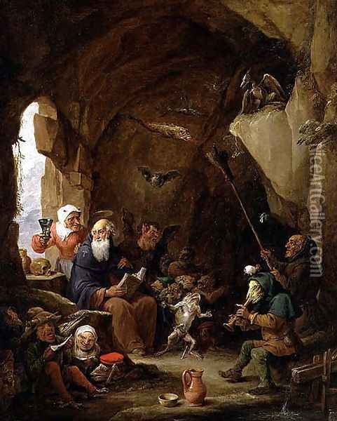 The Temptation of St. Anthony in a Rocky Cavern Oil Painting - David The Younger Teniers