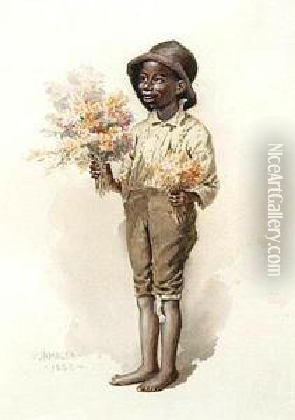 Barefoot Boy With Bouquets Oil Painting - James Henry Moser