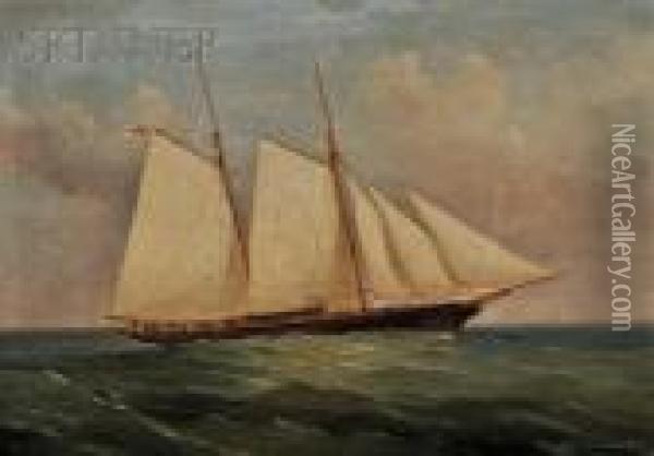Two Masted Schooner With British Royal Navy Flag Oil Painting - Antonio de Simone
