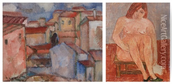 Houses, Recto; Seated Nude, Verso Oil Painting - Wolf Kibel