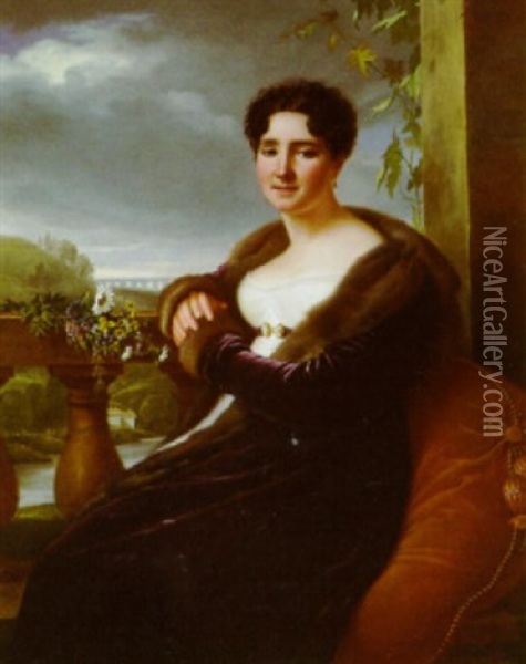 Portrait De La Marquise De Reinepont Dans La Chateau De Saint Privat Oil Painting - Henriette Lorimier